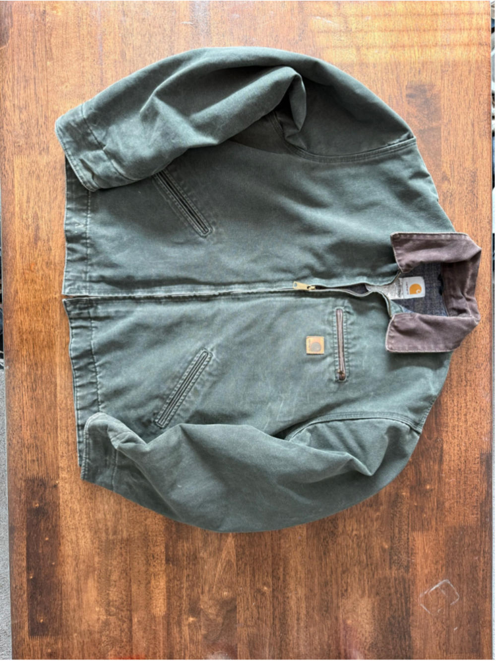Men's Carhartt Jacket XLT Green Brown Canvas Work Coat